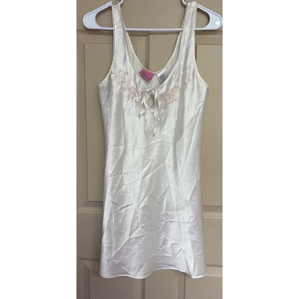Sleep Solutions Satin Chemise Lace Trim Pearls Lingerie Sleepwear Size Small